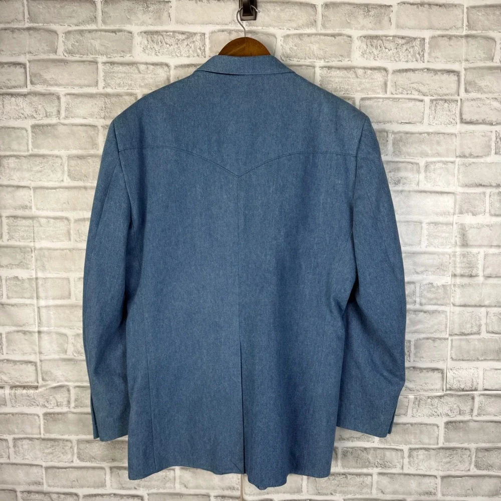 Circle S Dallas Texas Mens Blue Cotton Western Blazer Sport Coat 44R Denim Style